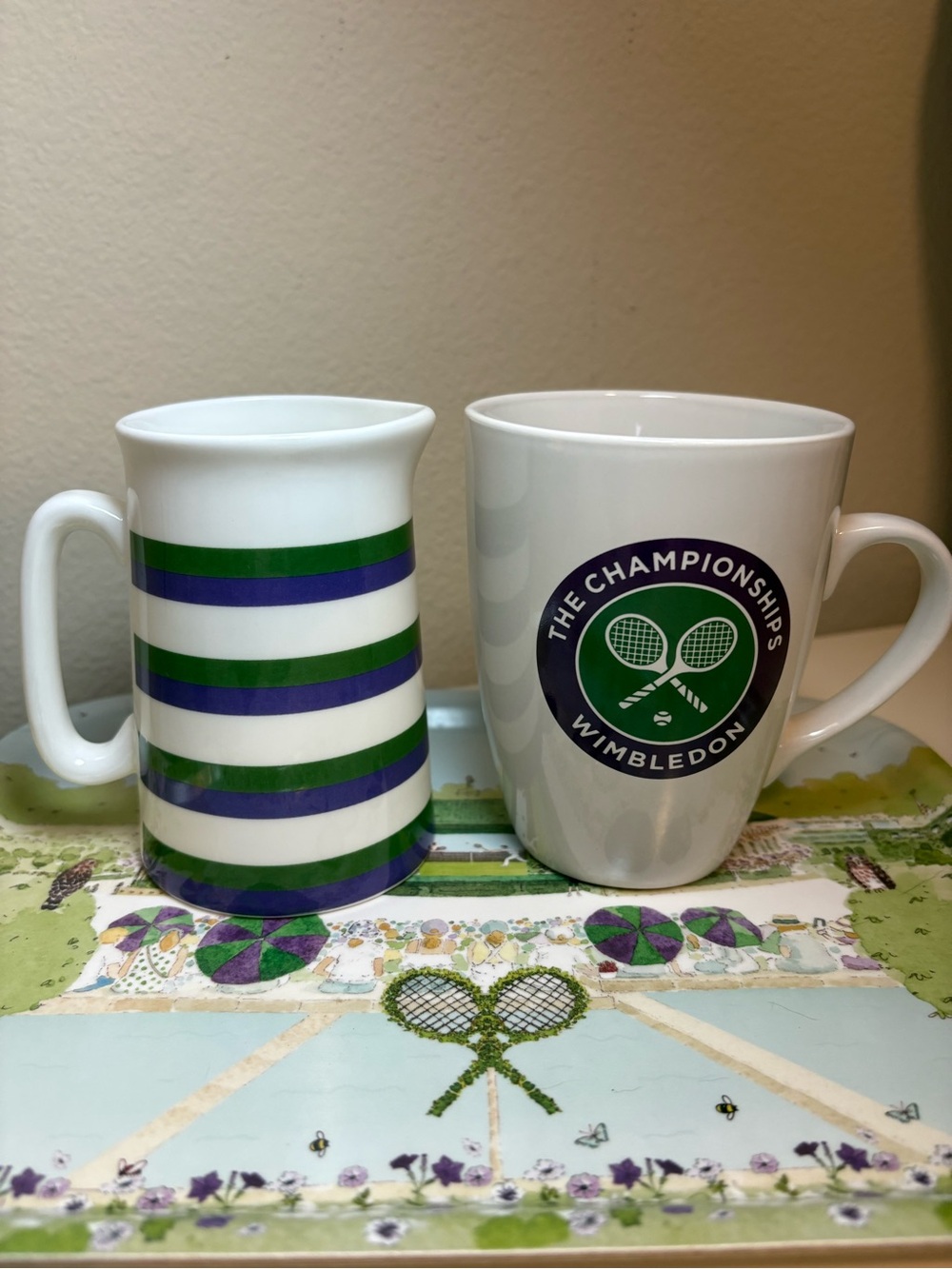 Wimbledon small cream/milk pitcher with Wimbledon Logo - White, Green & Purple